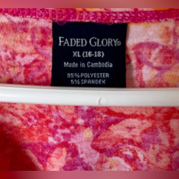 Faded Glory orange/pink dress. XL but fits more M/L. Adjustable ruched shoulders - Picture 3 of 4